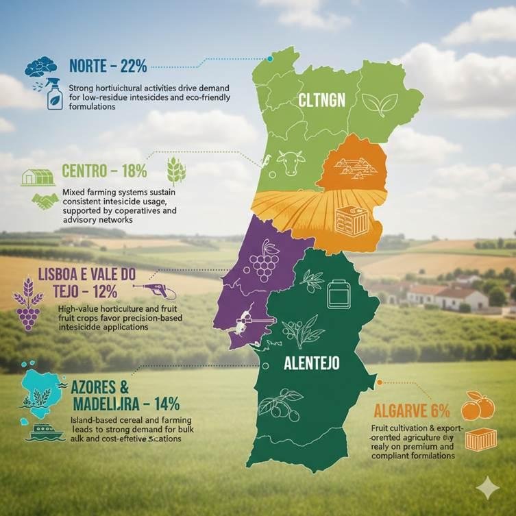 A map of portugal with different colored areas  AI-generated content may be incorrect.