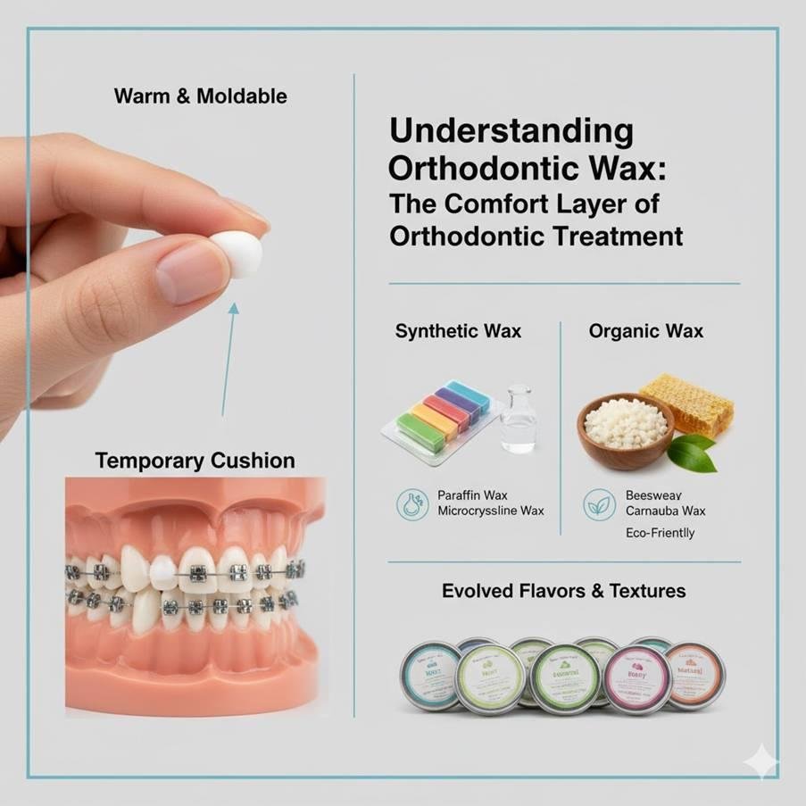 An image titled "From Synthetic to Organic: What&rsquo;s Driving Change?" split into four quadrants. The top left shows synthetic wax in a lab, top right shows organic ingredients like honeycomb and chamomile, bottom left shows a hand holding synthetic wax, and bottom right shows a hand holding organic wax.